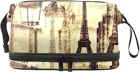 Trousse de Maquillage pour Femme Trousse cosmétique,Tour Eiffel Rue rétro,Sac Organisateur cosmétique Sac de Maquillage de Voyage Portable