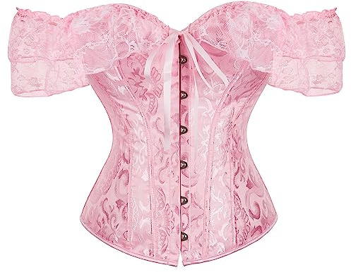 luoluoluo Women's Lace Up Boned Overbust Embroidery Corset Bustier Bodyshaper Top Basque Gothic Bustier Ladies Waist Trainer After Pregnancy Body Shaper Tummy Control Lingerie Clubwear Top Slim Vest