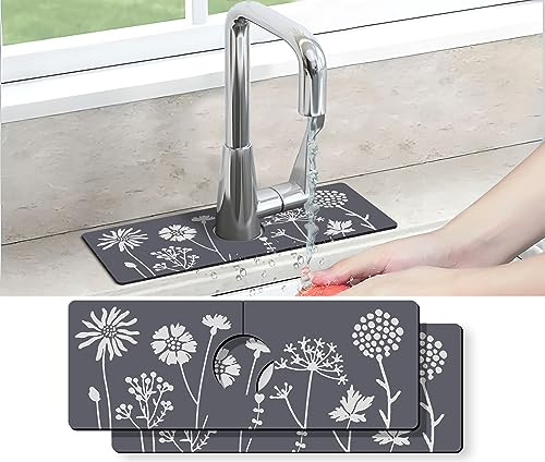 Kitchen Sink Splash Guard Faucet Mat -2 PC Super Absorbent Fast Drying Mat Sink Gadgets-Splash Guard Behind Faucet Drip Catcher for Kitchen(15 X 5.5 )