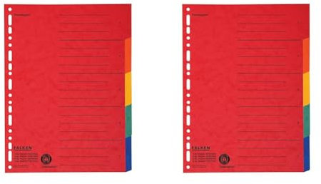 Original Falken Karton-Register überbreit für DIN A4+ 24,5 x 30 cm volle Höhe mit Organisationsdruck 5-teilig vollfarbig zur Ablage von Prospekt- und Klarsichthüllen (Packung mit 2)