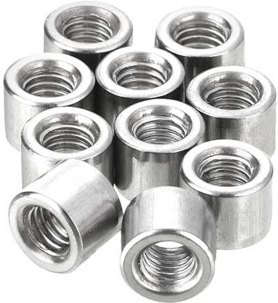 QUARKZMAN 10 stycken runda svetsmuttrar, M6 x 10 x 8 mm lång svetsmutter kvinnlig gänga – 304 rostfritt stål runda förbindelsemuttrar hylsstång bult, silver