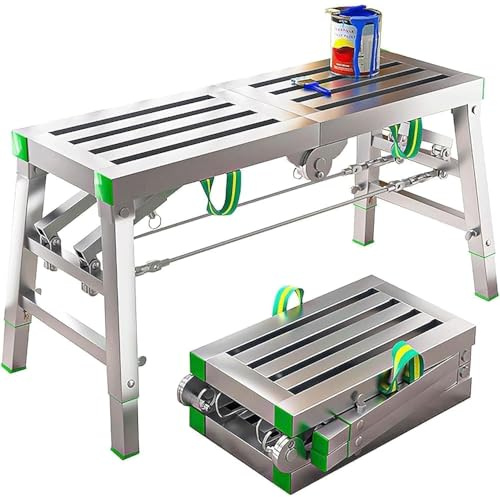 XBDLYQBD Vikbar arbetsplattform, lastkapacitet 400 kg – bärbar, höjdjusterbar byggnad, aluminiumpall, multifunktionsstege