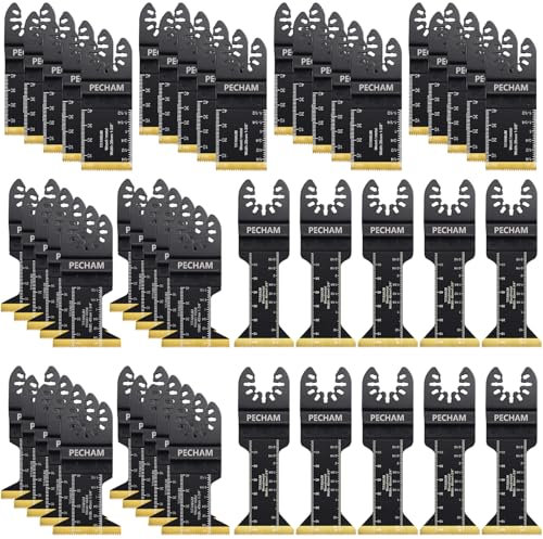 PECHAM 50 hojas de sierra de titanio, accesorios multiherramienta oscilante universal para corte de metal para material duro, clavos de metal, madera, plástico, ajuste Dewalt Rockwell Milwaukee Makita