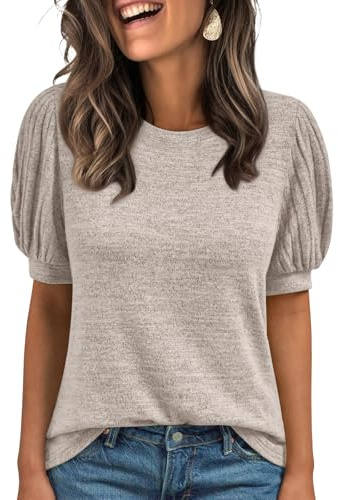 AUTOMET Womens Tops Summer Sweater Spring Tunic Dressy Casual Blouses Business Cute Trendy Short Sleeve Shirt 2026 Khaki L
