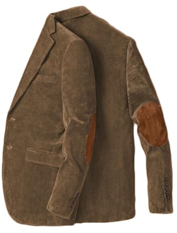 Chamarra de parche de codo de Stillluxury para hombre, de un solo pecho, de pana, casual, deportiva, con solapa de muesca, para boda, esmoquin, caqui, 3XL
