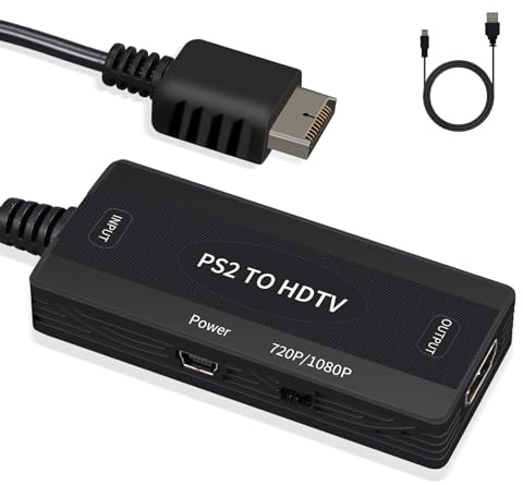 TECTINTER PS2 to HDMI Adapter - PS2 HDMI Converter Cable for PlayStation 2/PS1/PS3,True YPbPr HD Signal Output, Support 4:3/16:9 Screen,USB Cable as Power