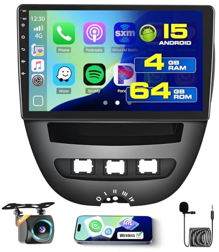 Roinvou 4+64G Android-bilradio för Peugeot 107/Citroen C1/Toyota Aygo 2004-2014 CarPlay Android Auto MirrorLink, 10-tums pekskärm Radio med Bluetooth WiFi GPS 32EQ FM/RDS SWC Backkamera