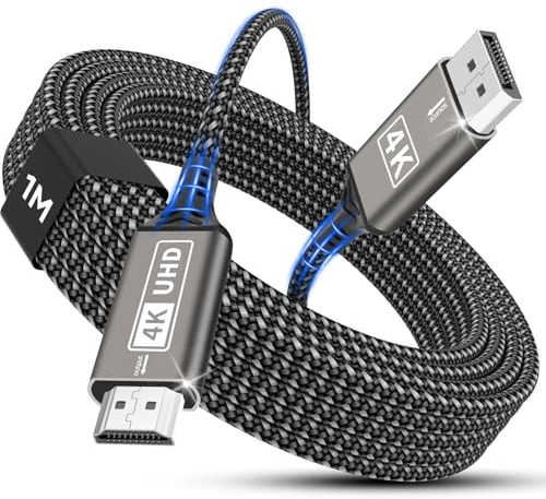 Nersligek Câble DisplayPort vers HDMI 4K, Câble Unidirectionnel DP vers HDMI Mâle UHD 4k@30Hz, 2k@60Hz, 1080p DP vers HDTV Compatible avec Les Moniteurs/Projecteurs/Téléviseurs HD, Lenovo, HP-1M