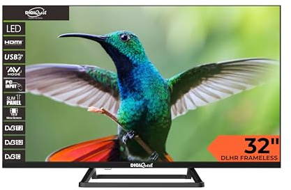 TV LED, 32 , HD, Ready Frameless, DVB-T2/S2 HEVC Main 10, Dolby Digital Plus, 3 HDMI, 2 USB, CI+, mode hôtel, commande parentale, certifié tivùsat