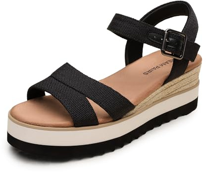 DREAM PAIRS Wedge Sandals for Women Espadrille Platform Sandals Open Toe Ankle Strap Low Wedges Heel Comfortable Sandals for Summer,Size 8,Black,SDWS26012W