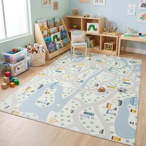 Alfombra de Vinilo Infantil Villa – Suelo Decorativo, Resistente y fácil de Limpiar.(100X150 cm)