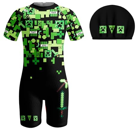 Yovova Boys Creeper Swimming Costume Kids One Piece Swimsuit Cartoon Swim Set for 3-12 Years