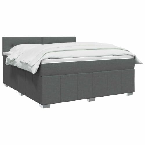 vidaXL Lit boxspring avec Matelas Gris foncé 160 x 200 cm Tissu, Boxspring Moderne, tête de lit réglable, Matelas Ferme, Sommeil Confortable, Meuble déco stylé