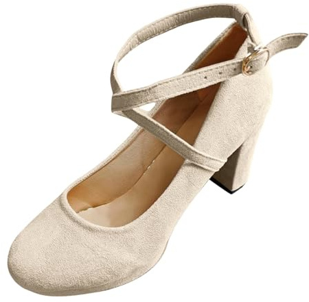 Wedding Shoes Women's Chunky Pumps Bridal Shoes Closed Comfortable Clip Pumps Platform Dance Shoes Wide Feet Block Heel Wedding Shoes Width H Traditional Shoes Wedge Pumps, O Beige, 9 UK