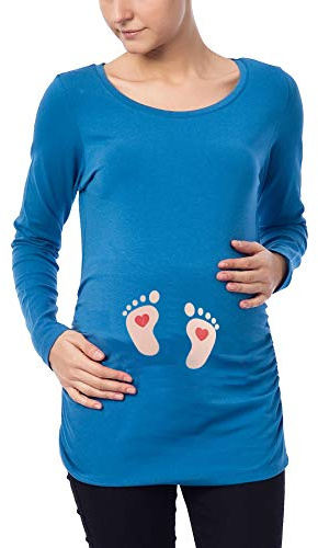 M.M.C. Impronta Bambino - Simpatica graziosa T-Shirt Premaman Manica Lunga per la Gravidanza (Blu Scuro, Large)