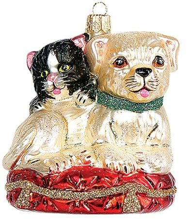 Christbaumschmuck Glas 7,5cm - Hund & Katze Figur zum Aufhängen - mundgeblasen & handbemalt - Weihnachtsbaum Anhänger für Weihnachten - Christbaumanhänger & Weihnachtsbaumschmuck Haustiere