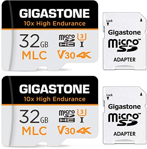 [10 x Alta Resistencia] Gigastone Tarjeta de Memoria Micro SD 32GB MLC Paquete de 2, 4K Video, Cámara de Seguridad y Vigilancia, Compatible con Cámara de Tablero, 95MB/s, U3 C10