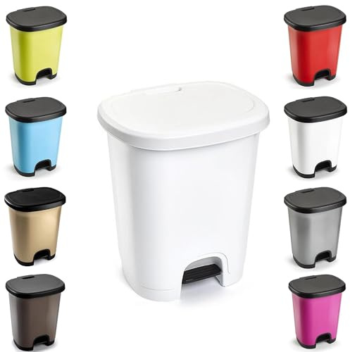 plastific 18L Slim Pedal Bin Kitchen Dustbin, Hands Free Step Trash Can with Soft Close Lid, Narrow Plastic Waste Bin for Bathroom, Office and Home Pedal Bin (White)