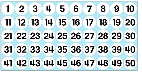 GamesMonkey® - Etichette Numeri Adesivi Cerchi - Bianco - da 1 a 50 - (50-500 - 2500 pezzi)(10-25 mm) Vinile Impermeabile - Inventario Consecutivi (10 mm - 1,0 cm, 50 Pezzi - 1 Foglio)