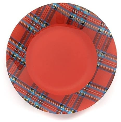 ROCKING GIFTS Bajoplato de Cristal de Navidad, Decoración Navideña, Plato Rojo a Cuadros Escocés, Diseño Tartán, Menaje de Mesa, 25 cm
