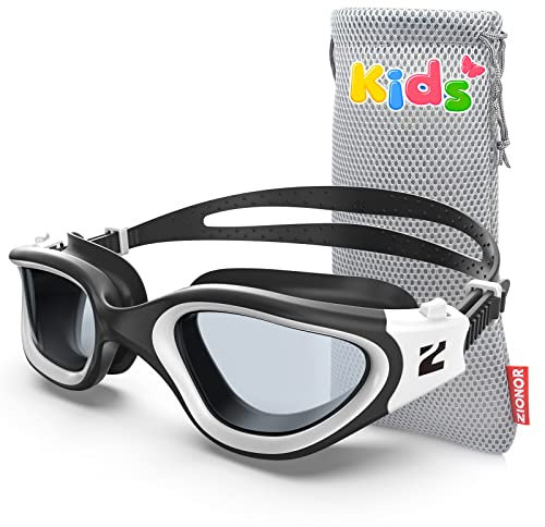 ZIONOR Schwimmbrille Kinder, G1MINI ULTRA Polarisiert Komfortabel Kinder Schwimmbrille, Anti Nebel UV-Schutz Schwimmbrille für Mädchen und Jungen (Jahre 3-14) (A0-BlackWhite-Clear)