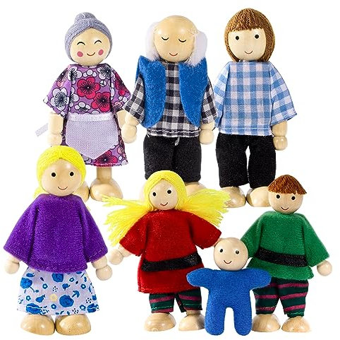 Wisplye Puppenhaus Puppen, Puppenfamilien Set mit 7 Puppen Families Figuren, Rollenspiel Spielzeug Kinder Spiel Haus Spielset für Puppenhaus Zubehör Geschenk für Mädchen Jungen