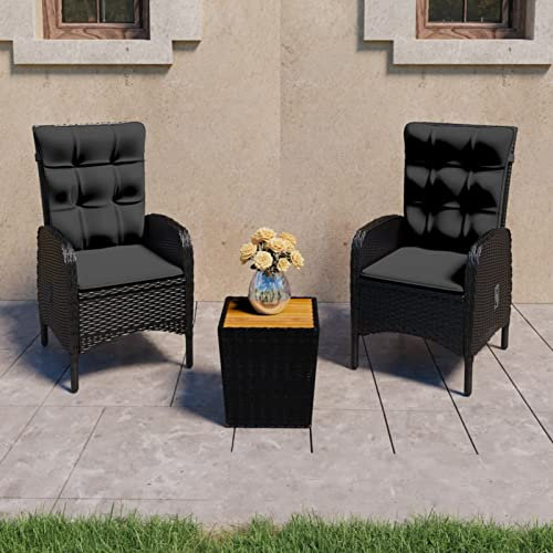 ZEYUAN 3-TLG. Bistro-Set, Bierzeltgarnitur, Gartenbar, Biertisch Bierbänke, Garten Möbel, Gartenmöbel Set, Balkonmöbel, Poly Rattan und Akazienholz Schwarz