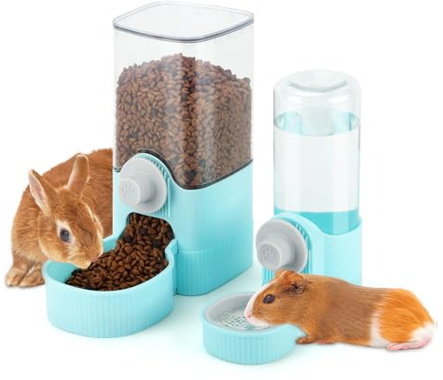 YUEPET Rabbit Food Water Dispenser, Large Capacity Bunny Feeder for Cages Automatic Rabbit Water Dispenser Suitable for Rabbits Ferrets Guinea Pigs Small Animals(Blue)