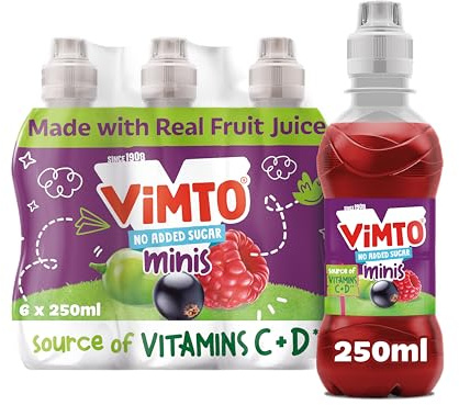 Vimto Kids Juice Drink – No Added Sugar – Grape, Blackcurrant & Raspberry – Vitamin C – 6 x 250ml Resealable Bottles – Lunchbox Friendly – Vegetarian