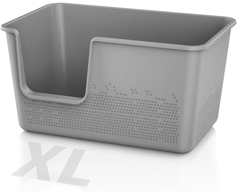 Cat Litter Box with High Sided,24.8 Lx11.4 Wx13.0 H,Extra Large Cat Litter Box for Big Cats,XL Jumbo Kitty Litter Box for Indoor Cats,Tool-Free Assembly (Grey)