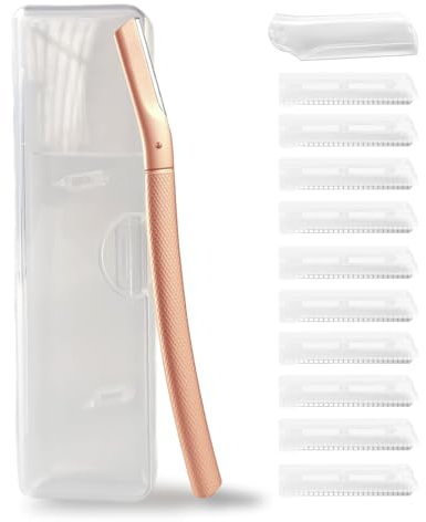 Ruimooto Maquinilla de afeitar para cejas con 10 cuchillas de afeitar inoxidable, depiladora facial para mujeres, rostfreies metallmaterial, cortadora de cejas y pelo de melocotón, oro rosa
