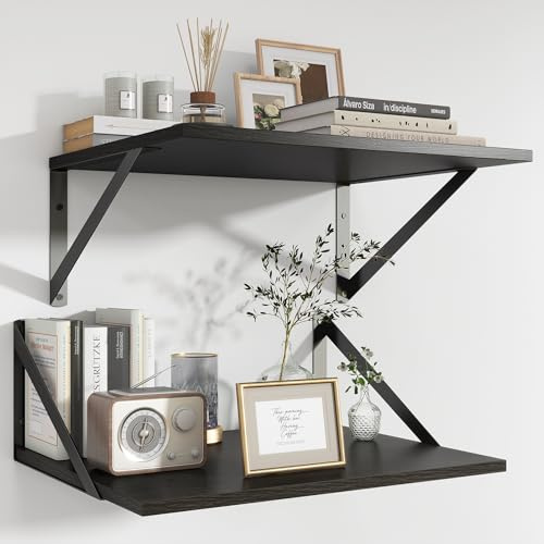Feihorrm Estantería Flotante de Negro, estantes de Pared de 40 cm, estantes de Pared de 30 cm de Profundidad, Juego de 2, estantería de Madera de aglomerado, estantería para salón, Cocina, baño