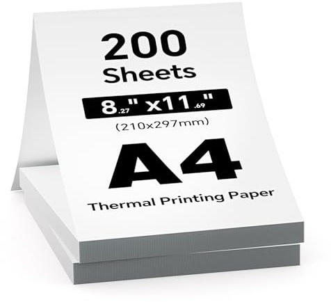 iDRPT 200 Sheets A4 Thermal Paper for Portable Printers, Thermal Printing Paper 8.27X11.69, 210x297mm, Compatible with Various Brands of A4 Thermal Printers