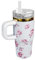 14oz Tumbler mit Griff und Stroh, Thermobecher mit Strohhalm Kid Tumbler mit Deckel und Stroh, 304 Edelstahl Kind Tumbler, Schule Sport im Freien (Weiße Blume)