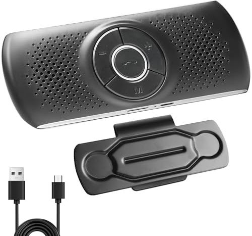 Mains libres Bluetooth pour voiture, mains libres voiture Bluetooth 5.0 avec clip microphone intégré fente pour carte TF lecteur de musique GPS haut-parleur connexion automatique support Siri Google