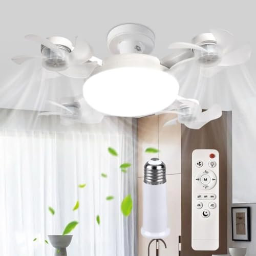 Starnearby Ventilatore da Soffitto con Luce e Telecomando, Lampadario con Ventilatore da Soffitto Silenzioso, Dimmerabile, E27, Lampada da Soffitto LED con Ventilatore (4 Teste+Connettore di Prolunga)