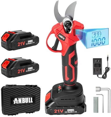 Anbull Tijeras de podar electricas 40 mm, con cuchillas SK5 y motor sin escobillas, tijeras de podar bateria 2×2000 mAh, compatible con baterías Makita 18V, inalámbricas, para ramas y árboles frutales
