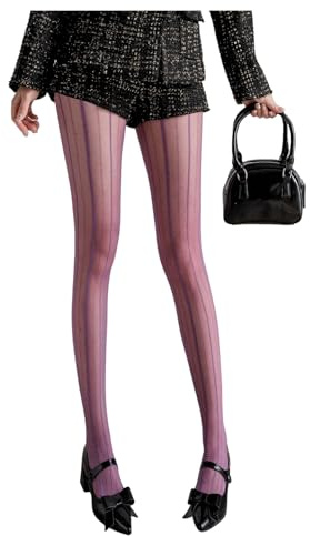 Milumia Women's Striped Pattern Lace Tights Sexy Sheer Mesh Pantyhose Stockings Purple One Size