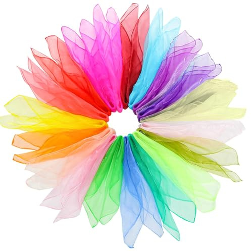 Arvoni 20 Pièces Foulard de Jonglage pour Enfant 60x60cm, Foulard Sensoriel pour Jeu Sensoriel,Chiffon Foulard Jonglage Enfant Tissu de Qualité pour Danse et Tours de Magie