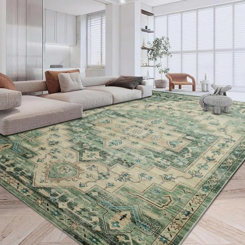 Imperial Rooms Vintage Green Rugs Living Room Extra Large 240 x 340 Short Pile Area Rugs for Bedroom Machine Washable Non Slip Carpet for Kids Room Soft Vintage Design Boho Rug, Ember