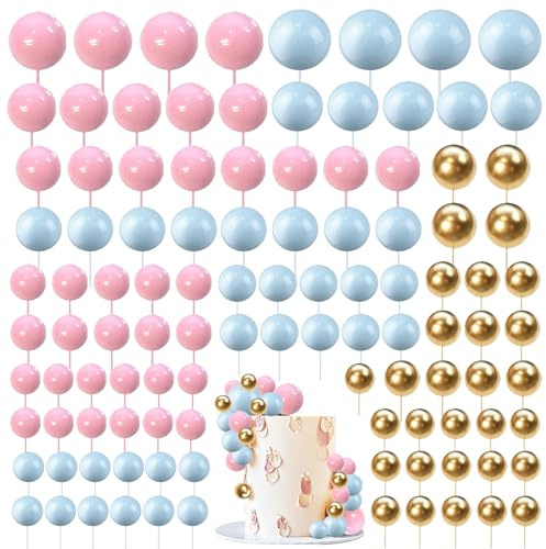 Bolas decorativas para tartas, 108 unidades, bolas decorativas para tartas, decoración de pasteles, decoración de tartas, para bodas, cumpleaños, decoración (rosa, azul, dorado)