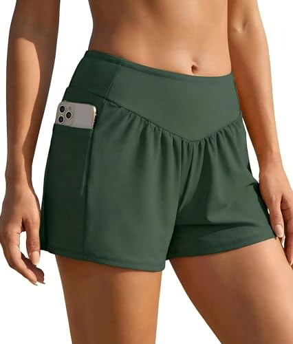 Ekouaer Women Swim Beach Shorts with Pockets Liner Green 2XL