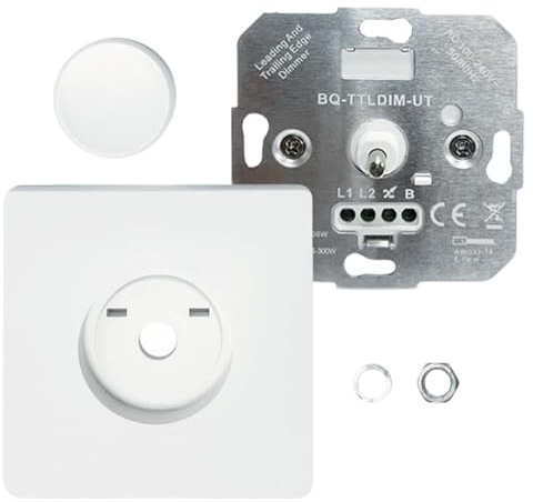 Regulador de Luz LED con Perilla 220V-240V, Regulador Intensidad Led 5W-200W para Incandescentes/Halógenas para Iluminación Comercial, Residencial y Paisajística Exterior, Panel blanco