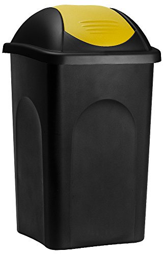 Poubelle avec couvercle basculant 60L noir/jaune poubelle de cuisine 68x41x41cm corbeille déchets tri sélectif ordures