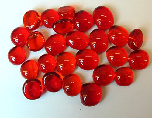 Glasbitar – dekosteiner – muggsten, förpackad i röd diameter 12–15 mm till 200 g.