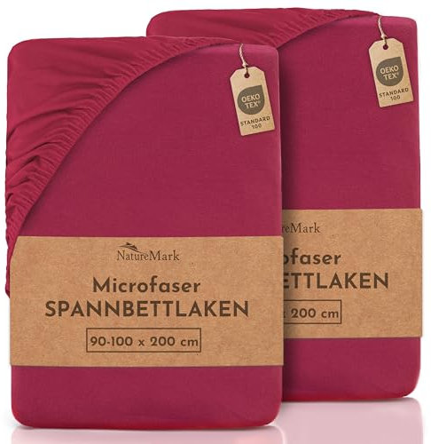 NatureMark Mikrofaser SPANNBETTLAKEN 2er Pack zum Sparpreis! viele Größen und Farben Markenware (Bettlaken 90 x 200 cm - 100 x 200 cm, Bordeaux rot)