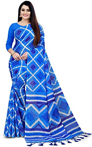 Rajnandini Women's Blue Kota Doria Cotton Printed Traditional Saree With Blouse Piece
