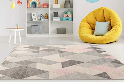 Carpeto Rugs Teppich Kinderzimmer Junge Mädchen - Kinderteppich für Spielzimmer Jugendzimmer - Viele Farben und Größen Pastellfarben Rosa Grau 120 x 170 cm