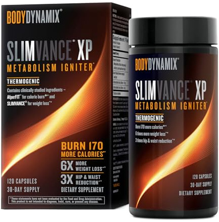 Slimvance XP Metabolism Igniter, Botanical Diet Support, Advanced Thermogenic, Burn More Calories, Weight & Fat Loss, Energy, Focus, for Men & Women, Proven Ingredients & Caffeine, 120 Count, 30 SVG