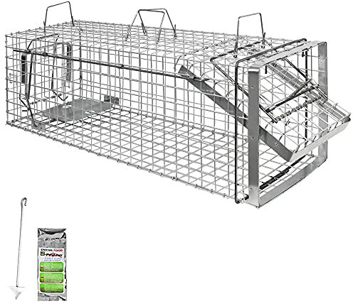 Petigi Lebendfalle zum Fangen und Umsiedeln von Marder, Katze, Biber, Fuchs, Kastenfalle aus Edelstahl, Marderfalle zur Tierabwehr, Ausführung: Modell 07 (105 x 34 x 42 cm)